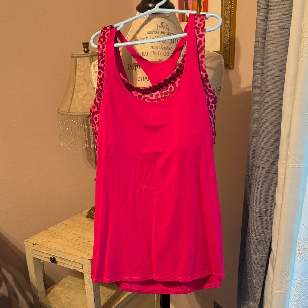 Women's Pink Leopard Trim Tank Top and short set lululemon